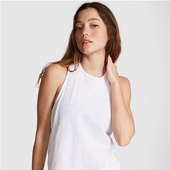 PINK Victoria's Secret Tops - Victoria’s Secret Pink Cropped Cotton Racerback Tank Top-Sz.Small NWT🤍